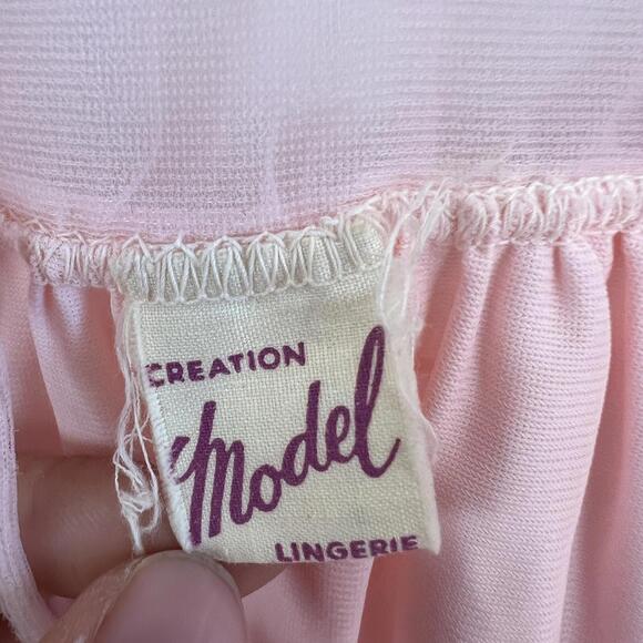 Vintage 80s Creation Model Intimates Cropped Sheer Pink Baby Doll Top Bow Pale - Picture 9 of 13